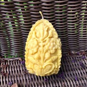 Handcrafted 100% Beeswax Big Egg Candle with floral details
